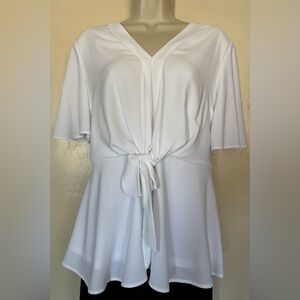 Grace Karin White Medium V-Neck Blouse with Tie Front